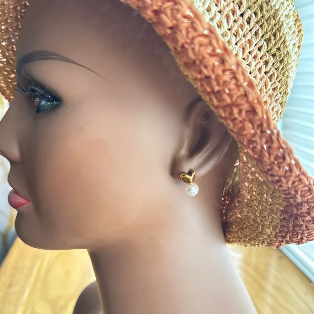 Gold Tone Pearl Stud Earrings‎